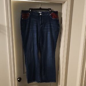 Cato Blue and Red Relaxed Jeans with Decorative Accents